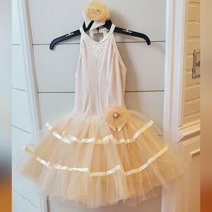 Weissman Cream Tutu Dress with Gold Accents